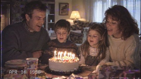 90s Camcorder: VHS family-video stills with soft tape colour bleed.