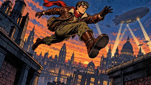 Comic Book Hero: Bold inked heroes with halftone dots and punchy colour.