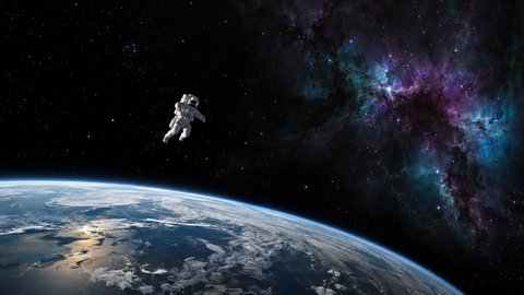 Deep Space: Astronauts, nebulae and planets in zero gravity.
