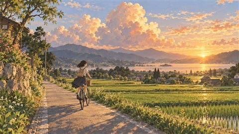 Hand-Painted Anime: Soft painted anime scenery with dreamy summer skies.