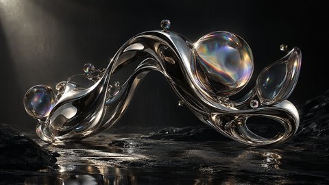 Liquid Chrome: Molten chrome and iridescent glass sculptures.