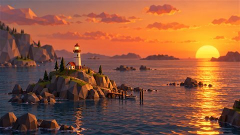 Low-Poly Retro: Faceted 90s-game worlds with simple, warm shading.