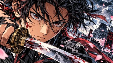 Manga Panel: Full-colour manga with crisp ink, screentone and speed lines.