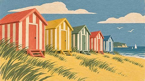 Retro Screen Print: Mid-century flat illustration with gouache texture and a retro palette.