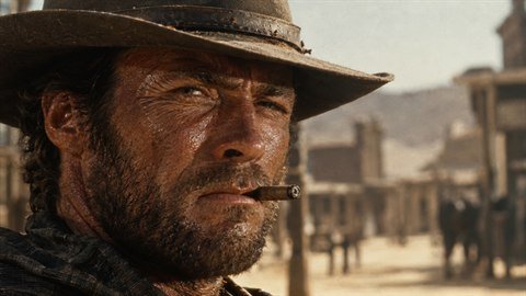 Spaghetti Western: Sun-scorched 1960s standoffs with squinting close-ups and dust.