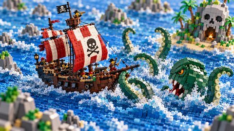 Toy Brick World: Whole scenes built from glossy plastic toy bricks.