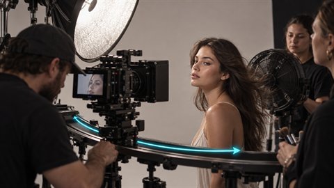 Beauty Close-Up: Slow arc around a face, hair moving softly in slow-mo.