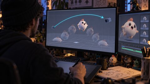 Bouncy Cartoon: Squash-and-stretch energy with a playful camera arc.