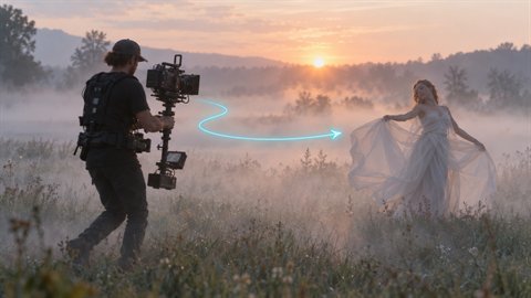 Dream Float: Slow floating Steadicam with a soft roll and smeared shutter.