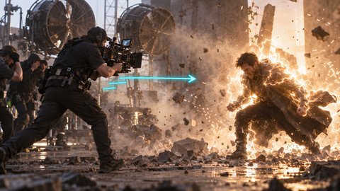 Superpower Charge: Energy builds around the hero, wind whips, the camera punches in.