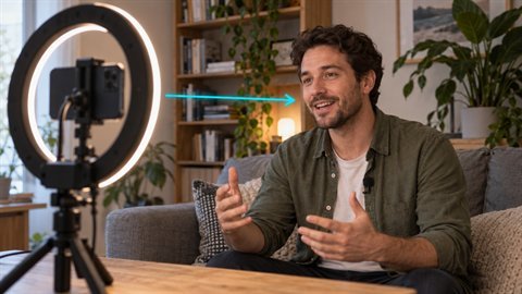 Talking Head Testimonial: Phone on a tripod with a ring light, honest direct-to-camera story.