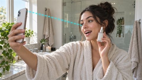 UGC Product Review: Selfie-style review: holds the product up and talks to camera.