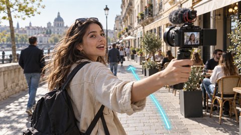 Vlog Walk and Talk: Handheld leading shot while the subject walks and talks.