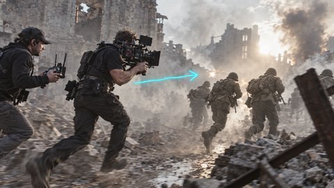 War Zone Handheld: Frantic shoulder-rig chaos with a crisp 45° shutter.
