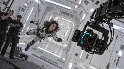 Zero-G Float: Weightless drift with a slow camera roll.